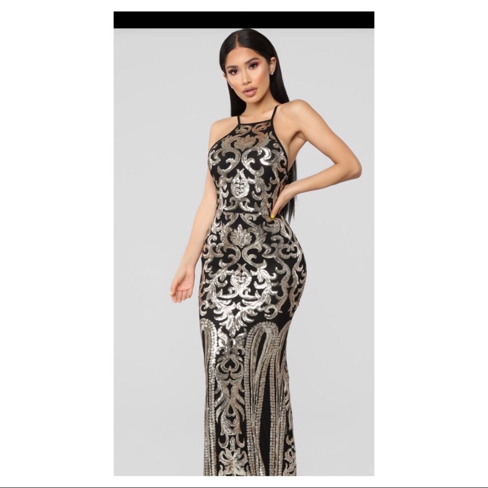 Special occasion black and gold dress